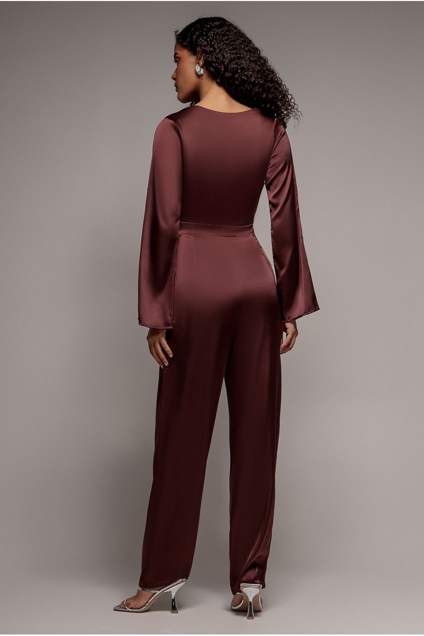 Goddiva Cut Out Satin Romper - Brown