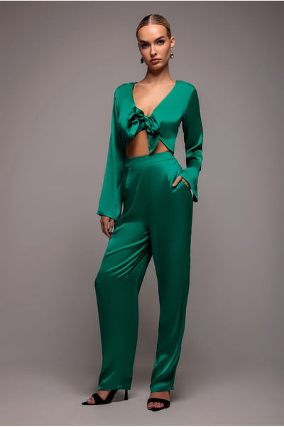 Emerald - Goddiva Cut Out Satin Romper - Emerald