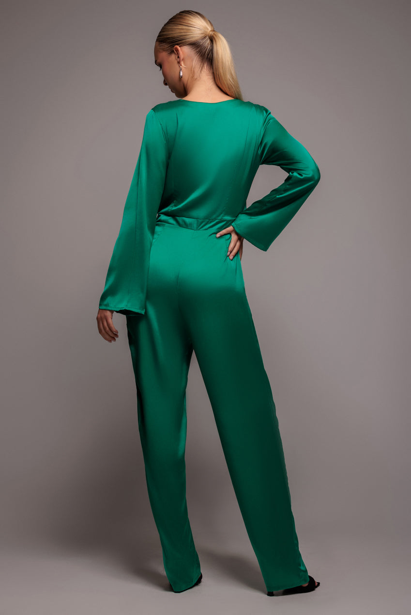 Goddiva Cut Out Satin Romper - Emerald