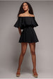 Goddiva Off The Shoulder Frill Neck Skater Romper - Black