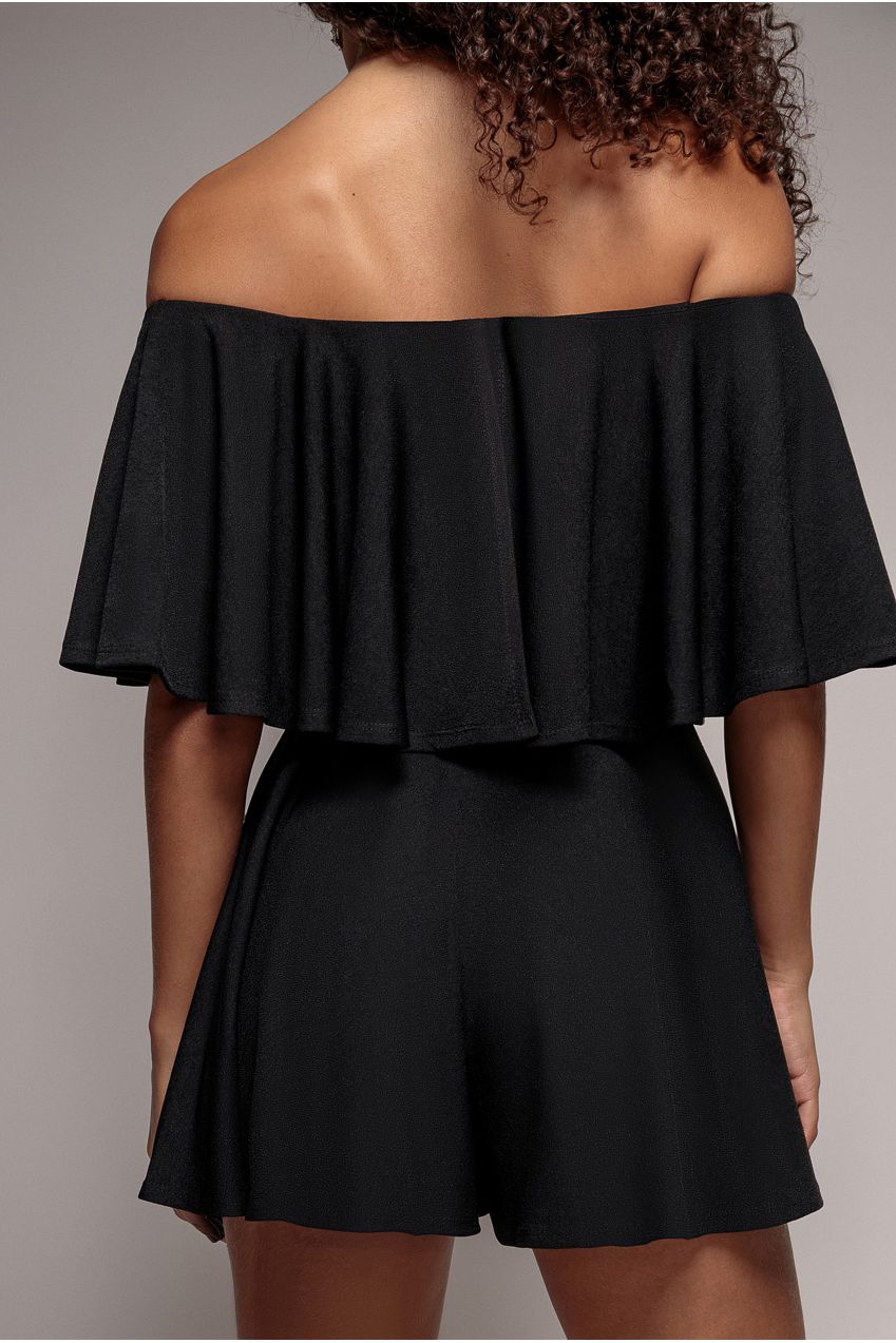 Goddiva Off The Shoulder Frill Neck Skater Romper - Black