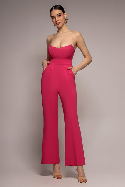 Hotpink - Goddiva Bandeau Scuba Romper - Hot Pink