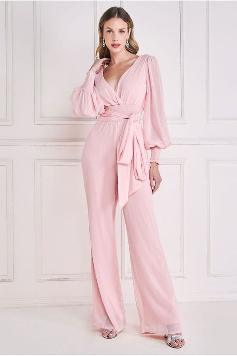 Goddiva Chiffon Puffy Sleeve Romper - Blush