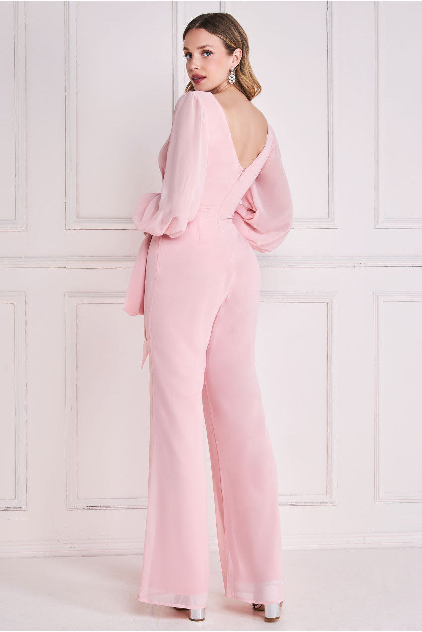 Goddiva Chiffon Puffy Sleeve Romper - Blush