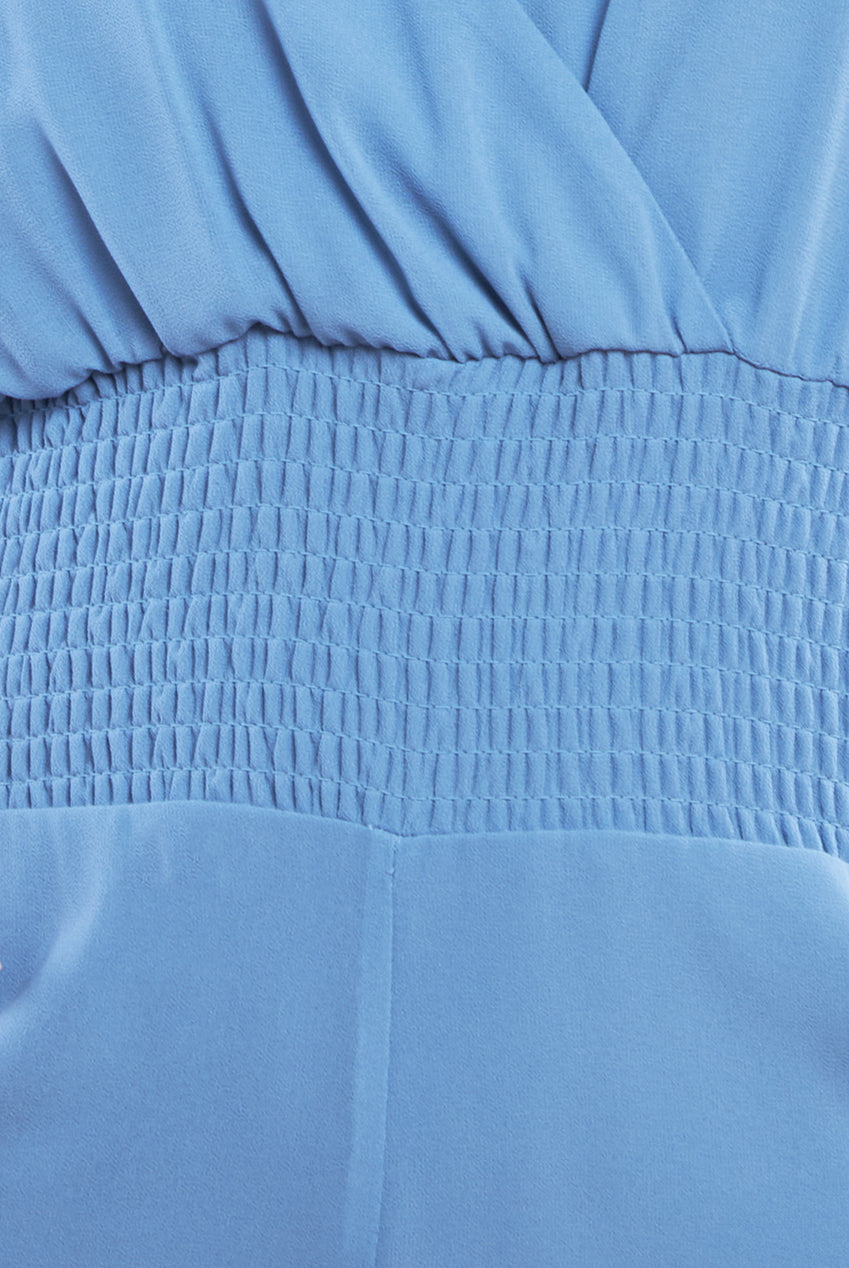 Goddiva Chiffon Romper With Flutter Sleeves - Blue