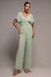 Goddiva Chiffon Romper With Flutter Sleeves - Sage Green