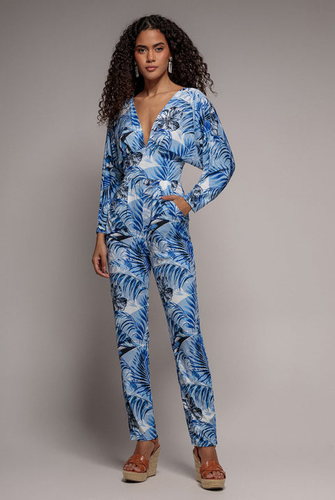 Goddiva Tropical Print Romper - Blue