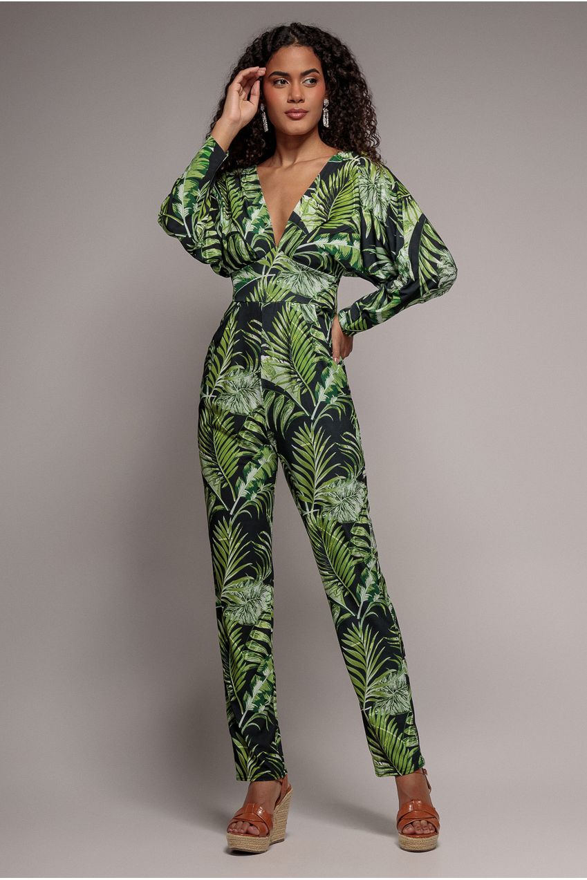 Goddiva Tropical Print Romper - Green