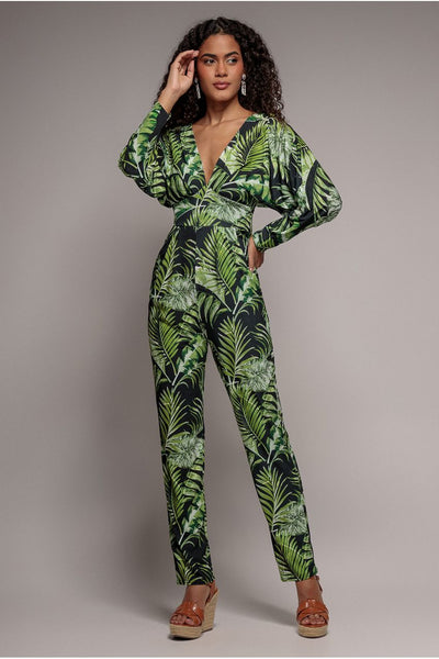 Green - Goddiva Tropical Print Romper - Green