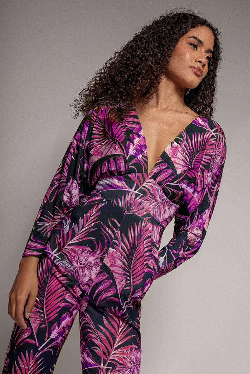 Goddiva Tropical Print Romper - Purple