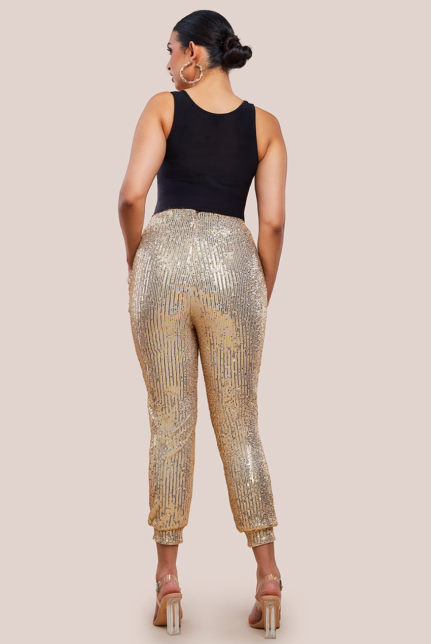 Goddiva Sequin Cuffed Ankle Pant - Gold