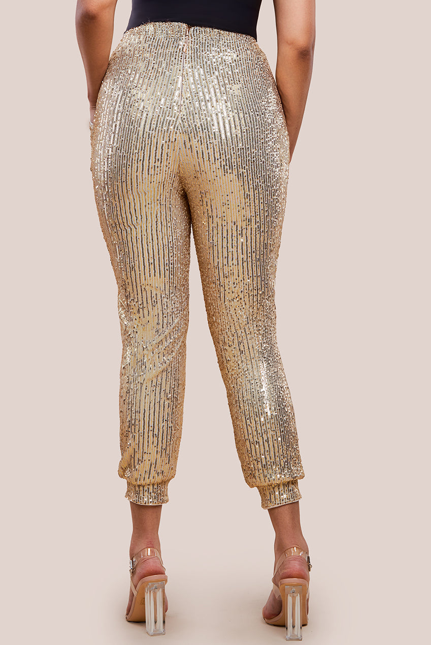 Goddiva Sequin Cuffed Ankle Pant - Gold