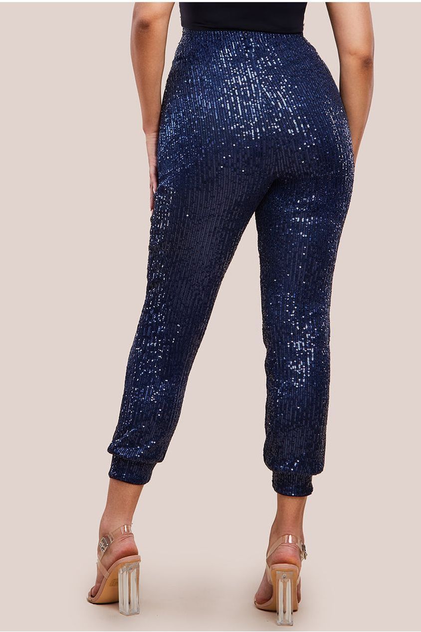 Goddiva Sequin Cuffed Ankle Pant - Navy