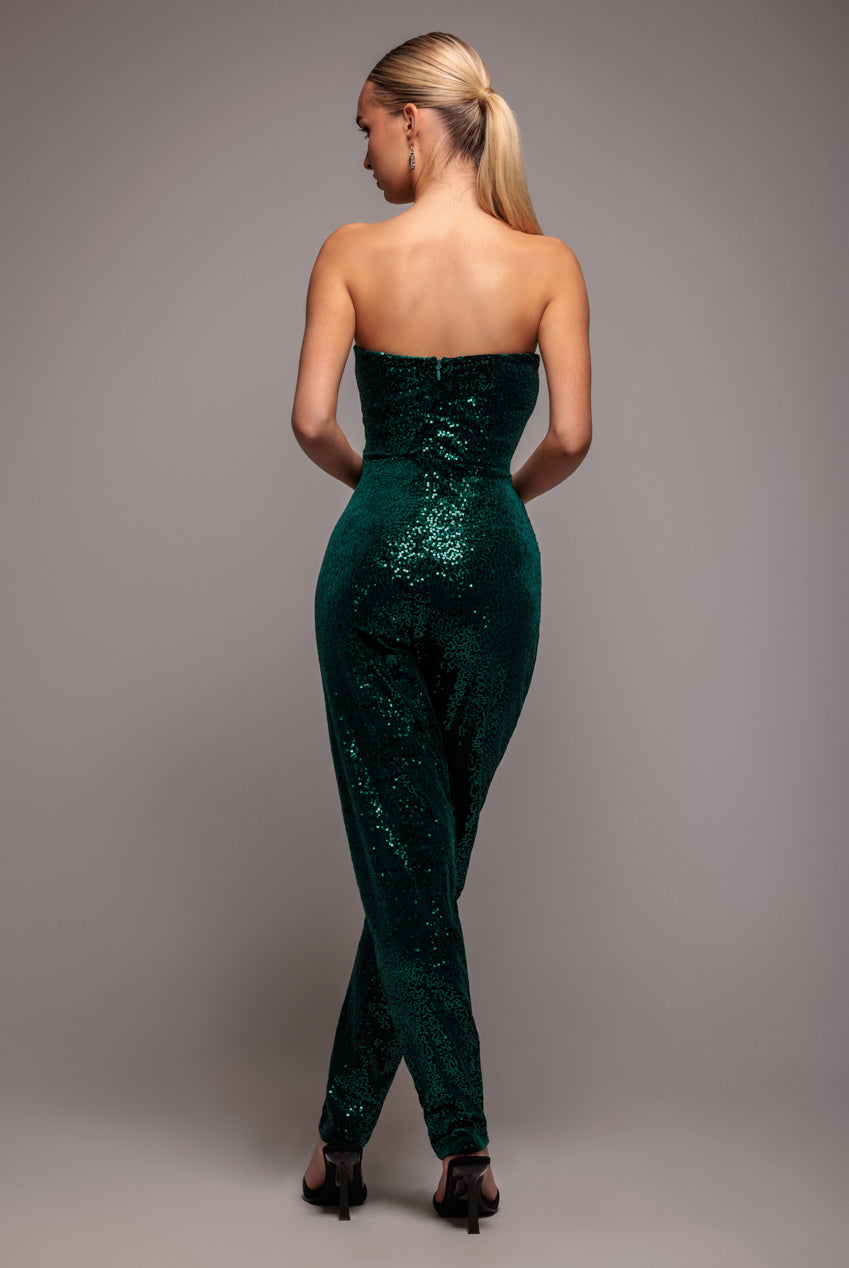 Goddiva Sequin & Velvet Corset Romper - Emerald Green