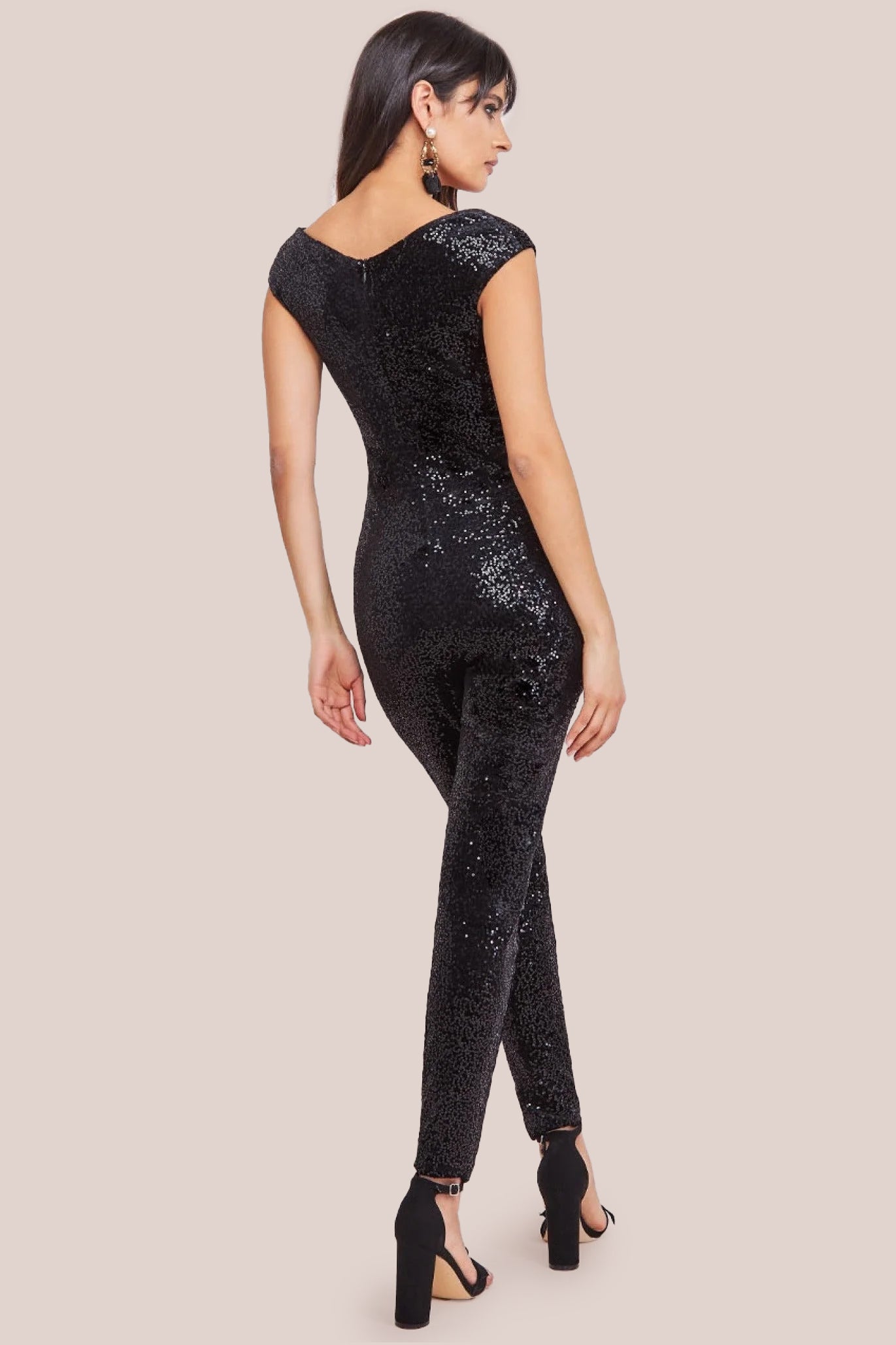 Goddiva Sequin Velvet Bardot Romper - Black