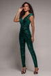 Goddiva Sequin Velvet Bardot Romper - Emerald Green
