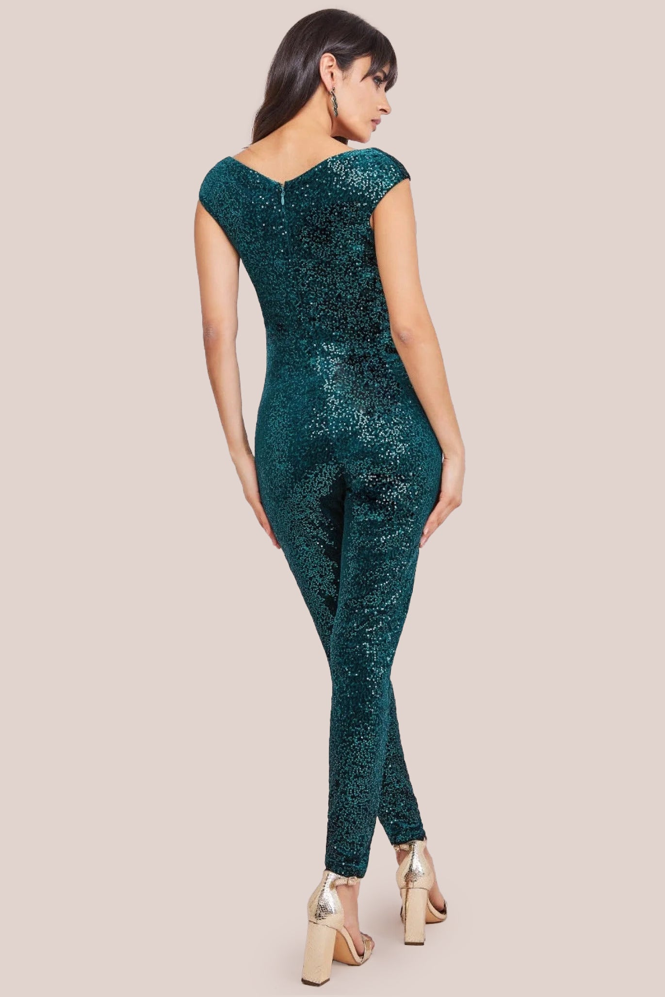 Goddiva Sequin Velvet Bardot Romper - Emerald Green