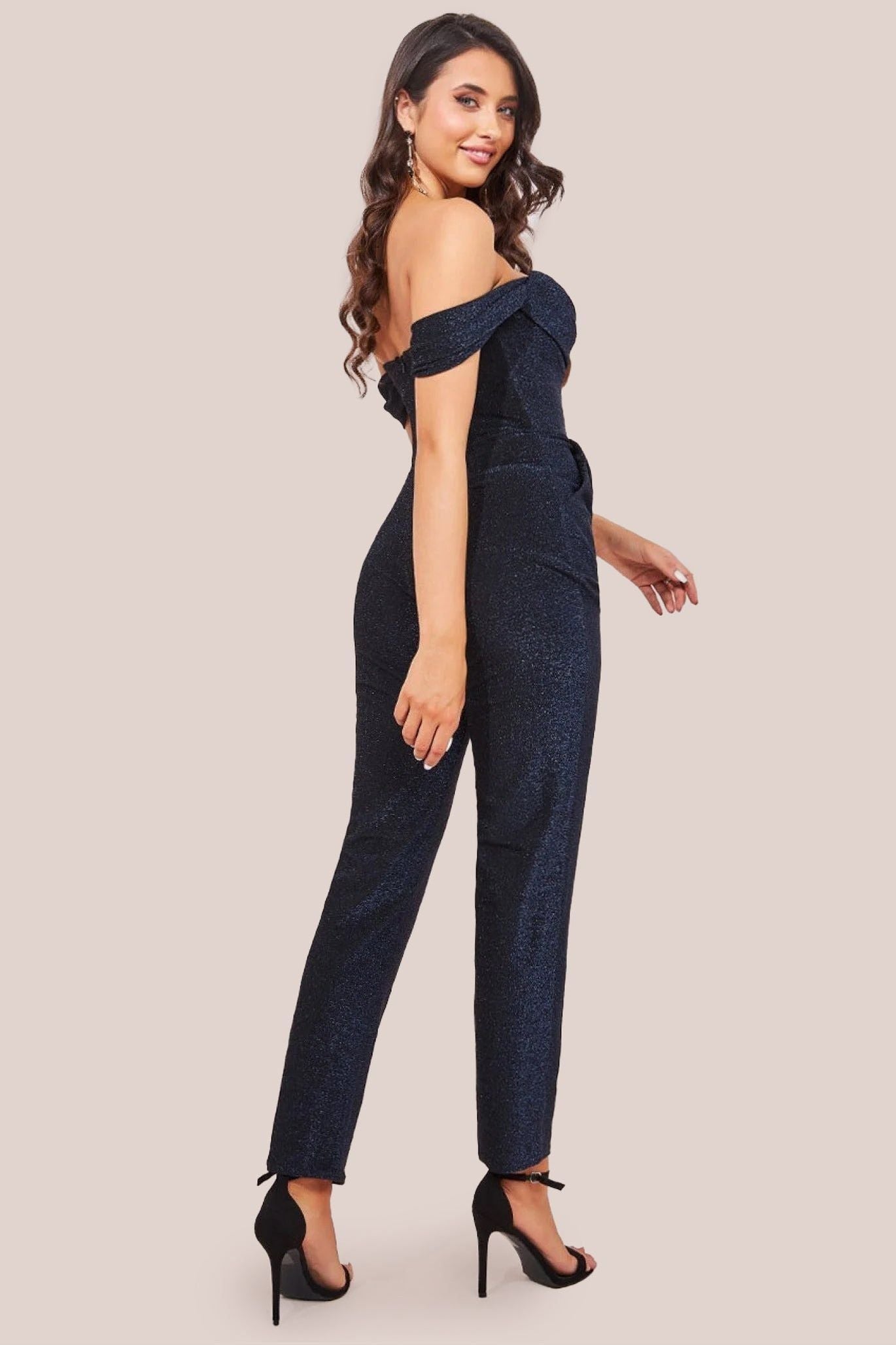 Goddiva Lurex Cowl Neck Romper - Navy