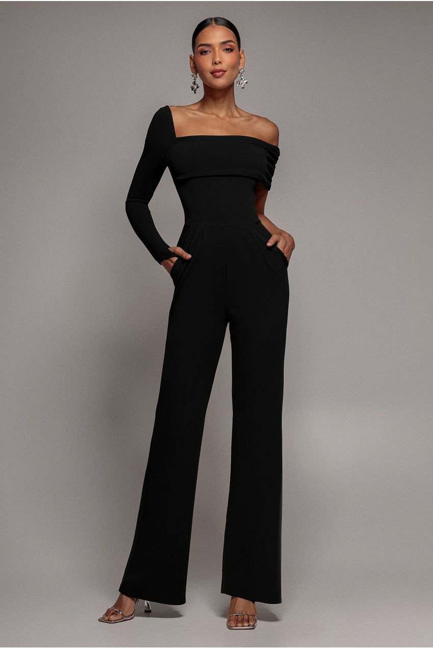 Goddiva One Shoulder Scuba Romper - Black