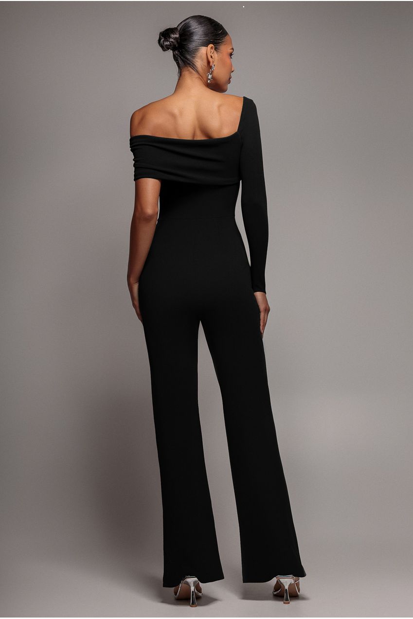 Goddiva One Shoulder Scuba Romper - Black