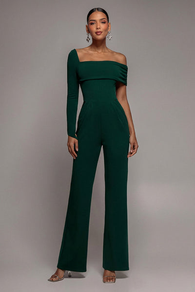 Goddiva One Shoulder Scuba Romper - Emerald Green