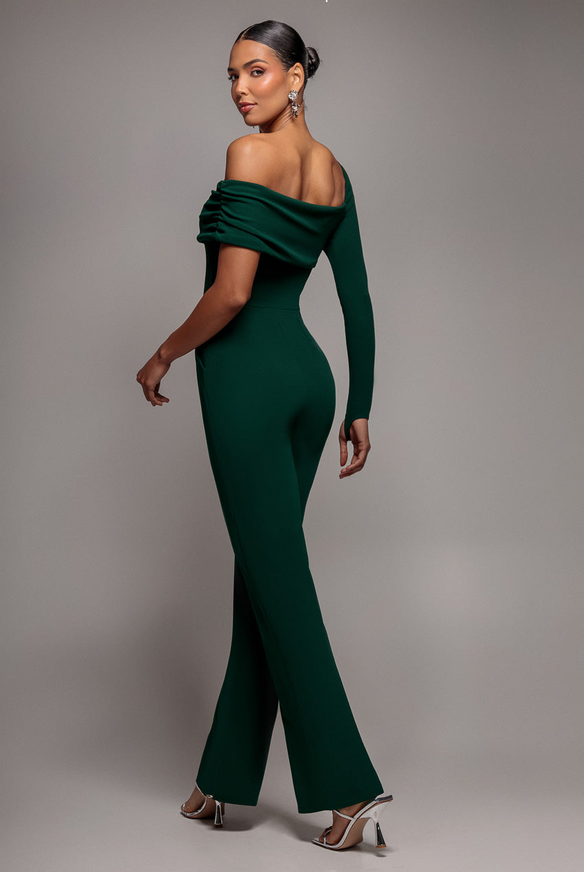 Goddiva One Shoulder Scuba Romper - Emerald Green