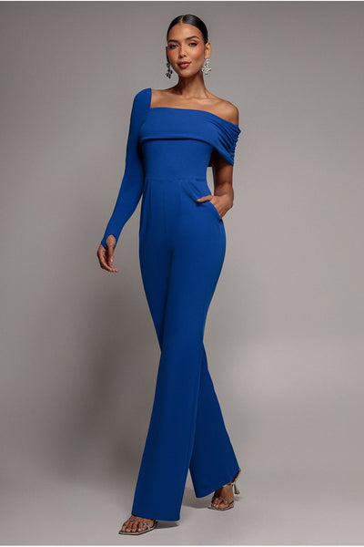 RoyalBlue - Goddiva One Shoulder Scuba Romper - Royal Blue