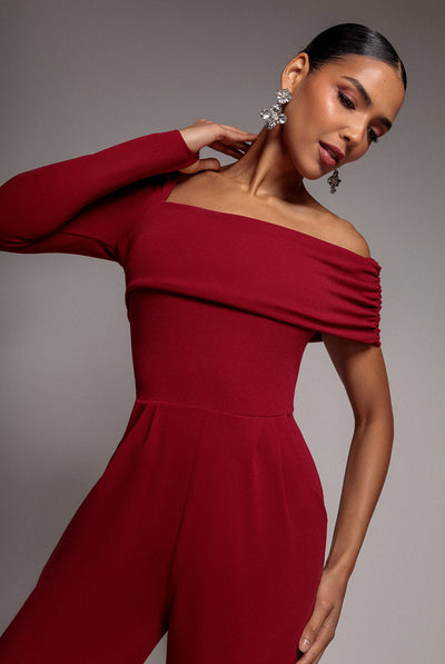Goddiva One Shoulder Scuba Romper - Wine
