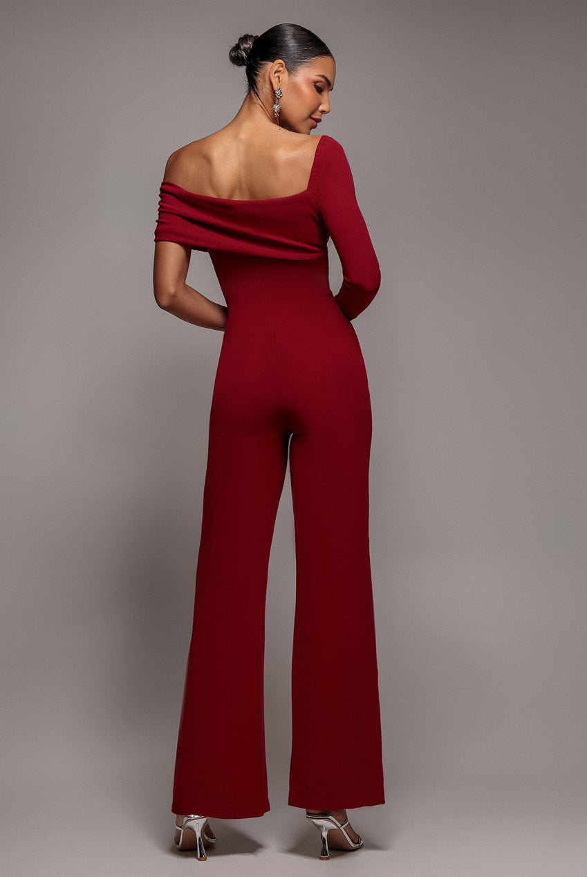 Goddiva One Shoulder Scuba Romper - Wine