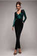 Goddiva Liquid Sequin Romper With Corsage - Emerald Green