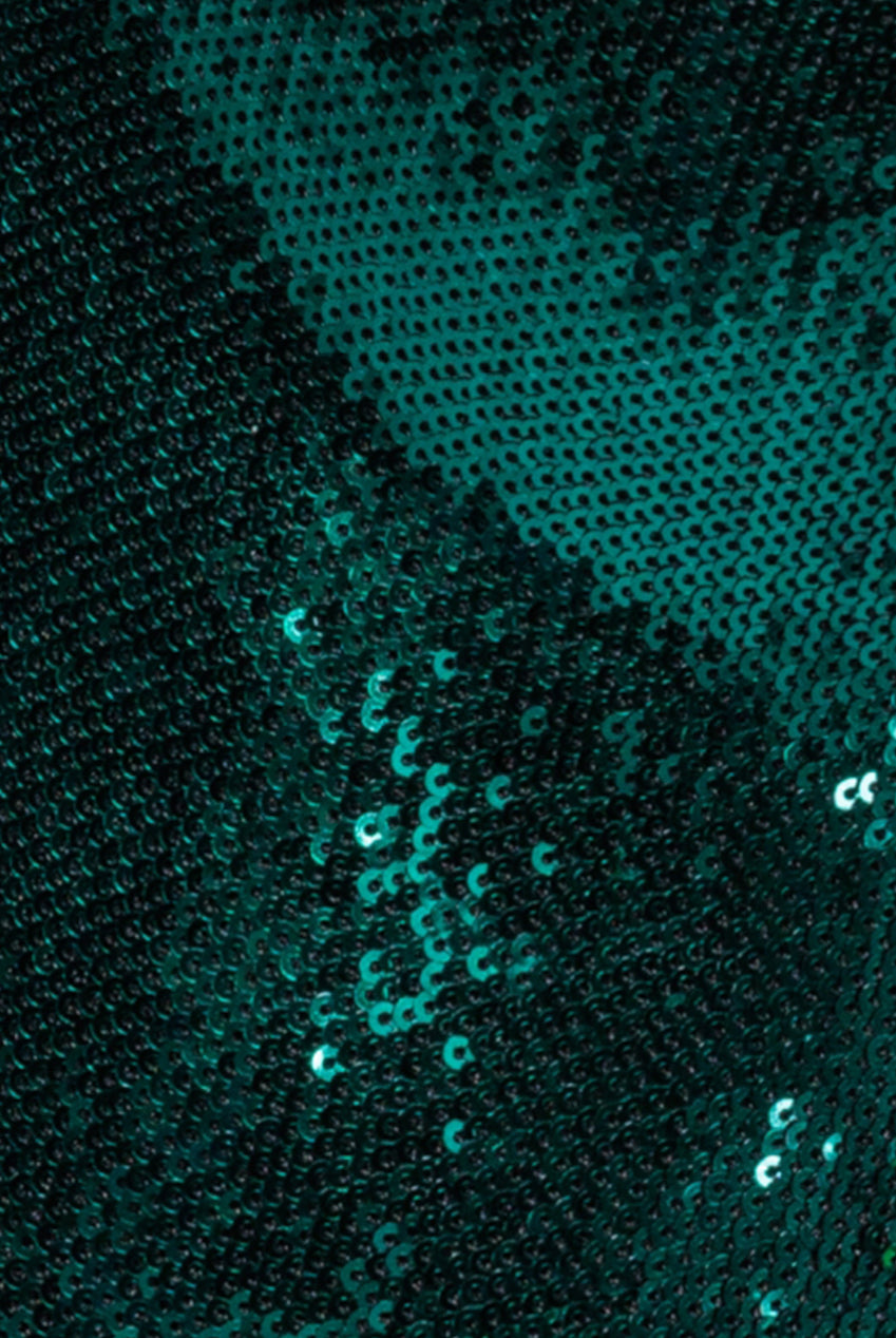 Goddiva Liquid Sequin Romper With Corsage - Emerald Green