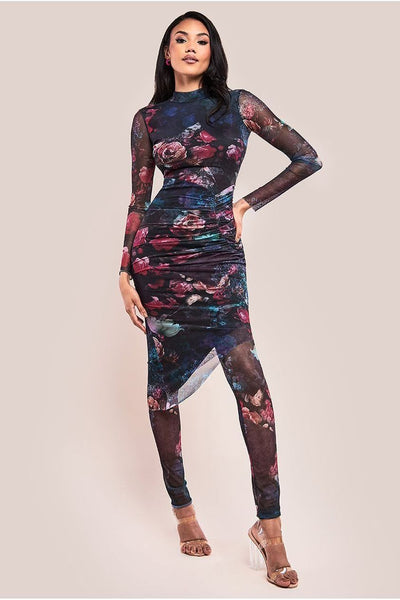 Black - Goddiva Printed Sheer Leggings - Black