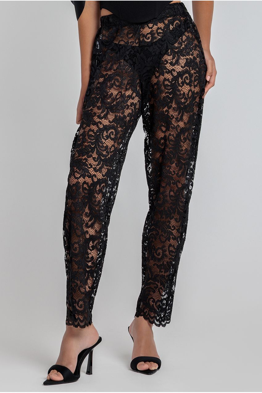 Goddiva Barrell Leg Scalloped Hem Pant - Black