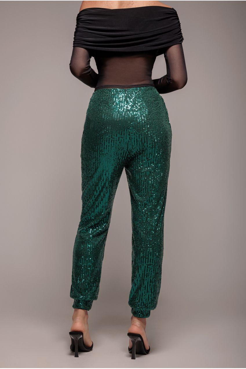 Goddiva Sequin Cuffed Ankle Pant - Emerald