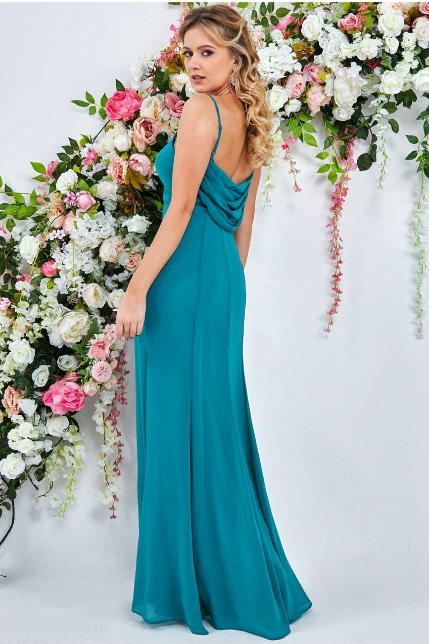 Goddiva Cowl Back Spaghetti Strap Maxi Dress - Sapphire