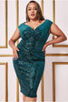 Goddiva Plus Sequin & Velvet Bardot Midi - Emerald Green