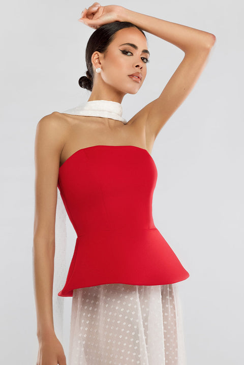 Goddiva Scuba Boobtube Peplum Hem Corset