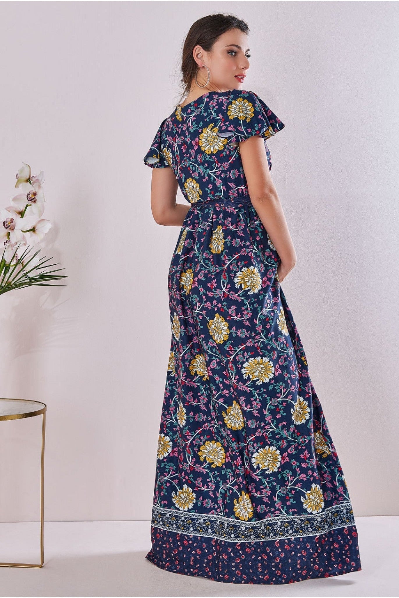 Goddiva Maternity Floral Print Maxi Navy Print