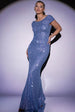 Goddiva Cowl Back Sequin Maxi Dress - Blue