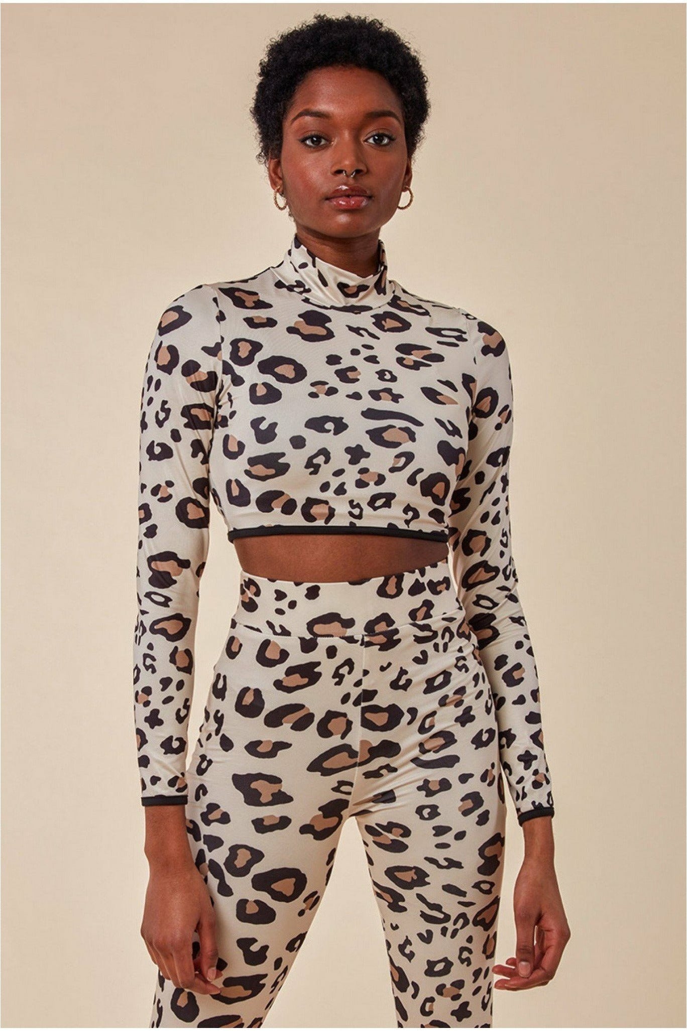 Cosmochic Leopard Print Crop Top&legging Lounge Set - Brown