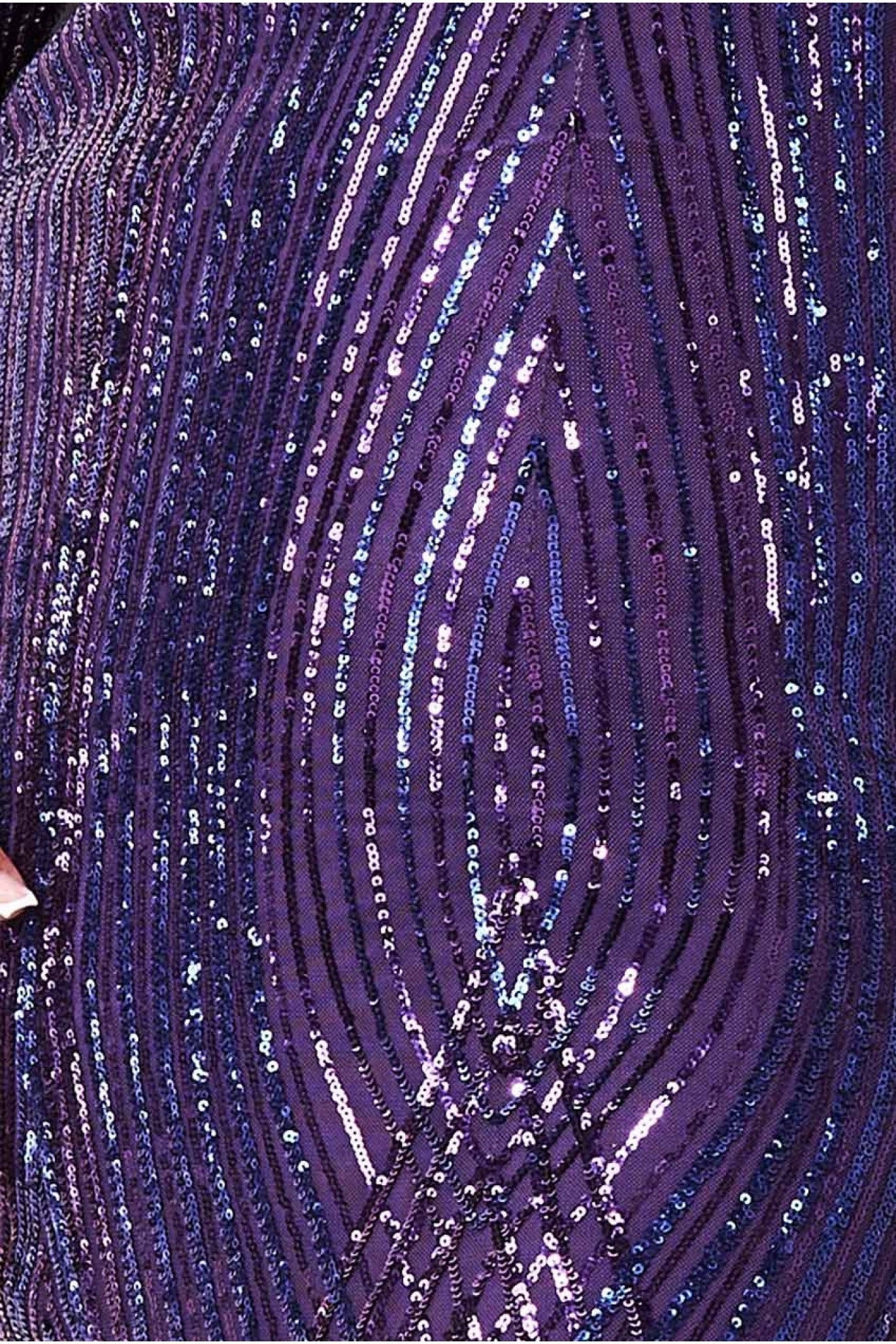 Goddiva Plus Two Toned V Neck Sequin Maxi - Purple