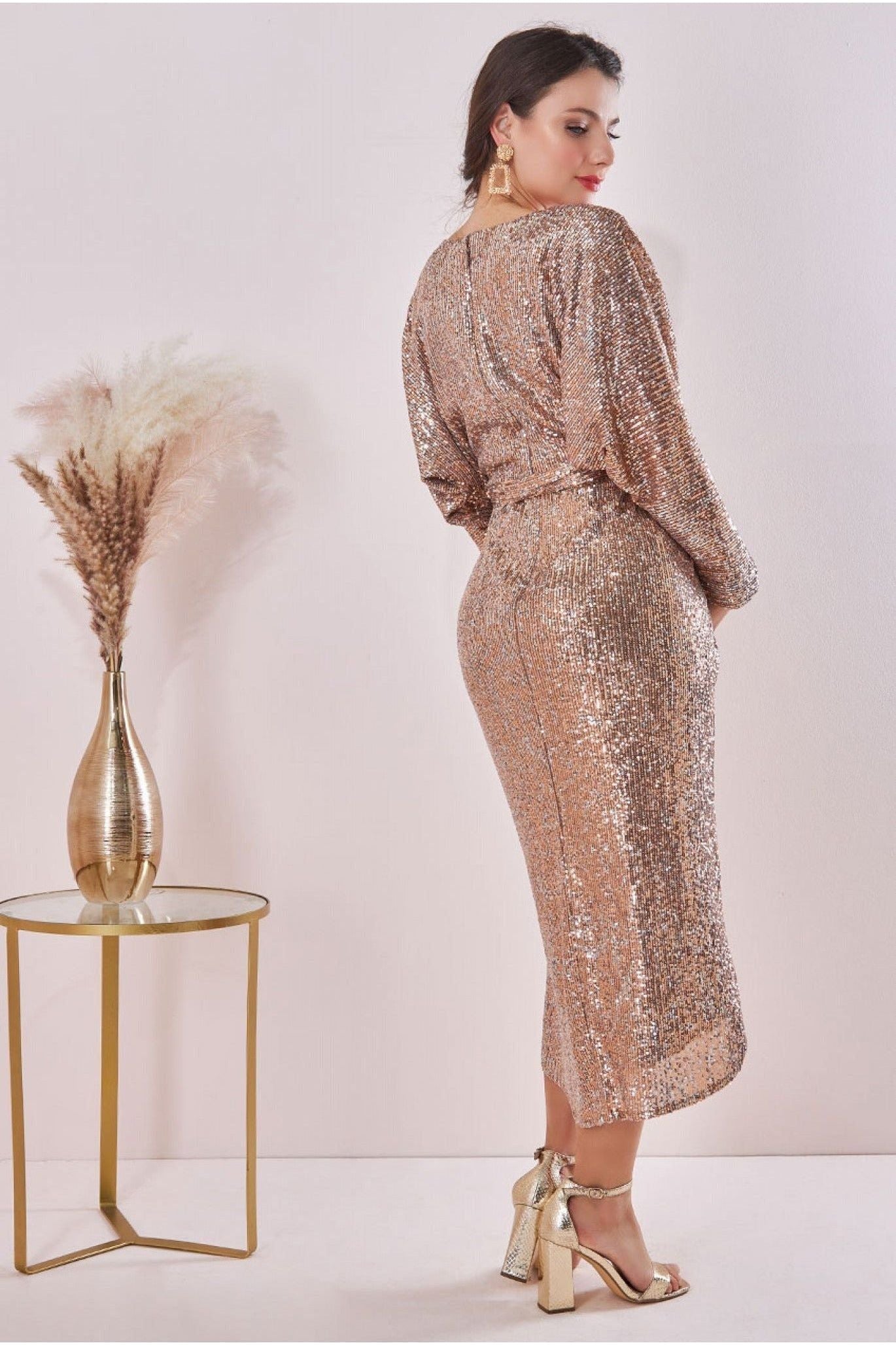 Goddiva Maternity Wrap Sequin Midi Champagne