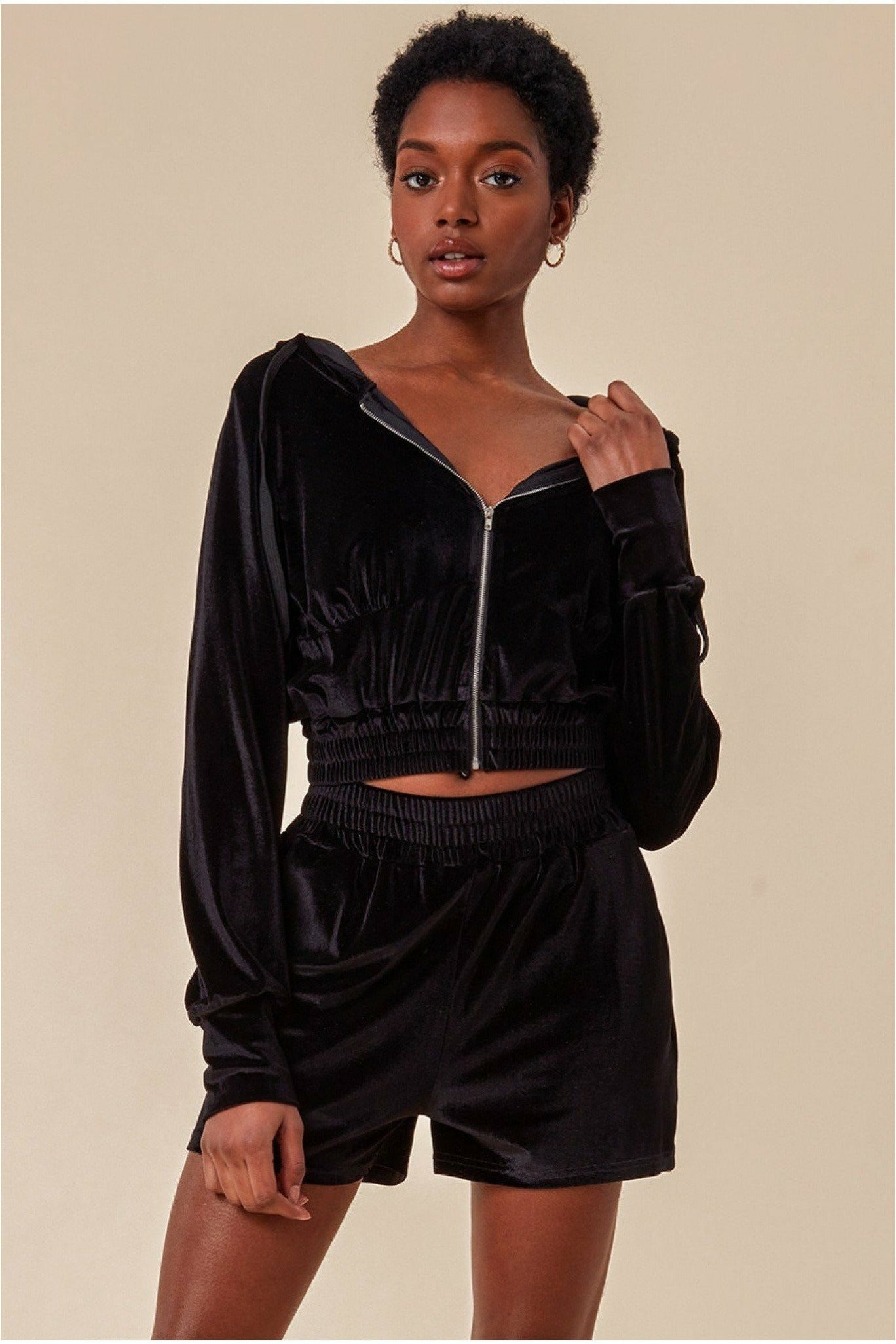 Cosmochic Velour Hoodie & Short Set - Black