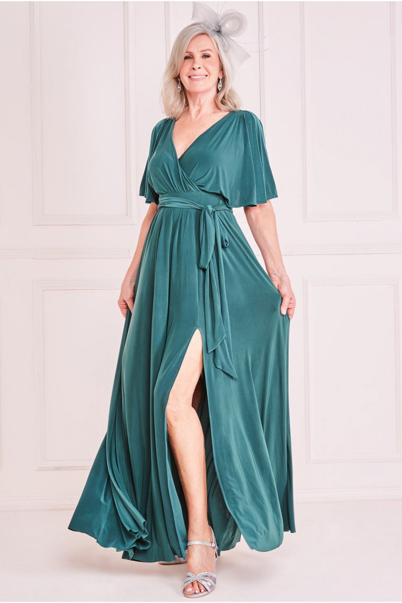 Goddiva Short Sleeve Wrap Maxi Dress - Emerald Green