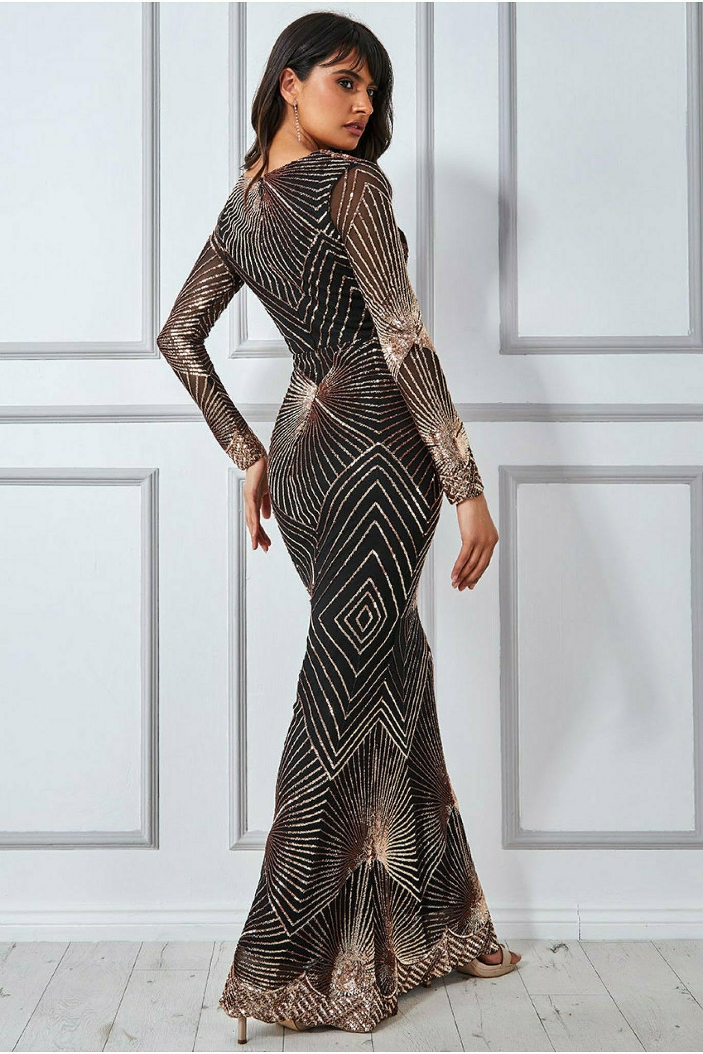 Goddiva Starburst Sequin Maxi Dress - Rosegold