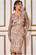 Goddiva Full Sleeve Sequin Midi Dress - Champagne