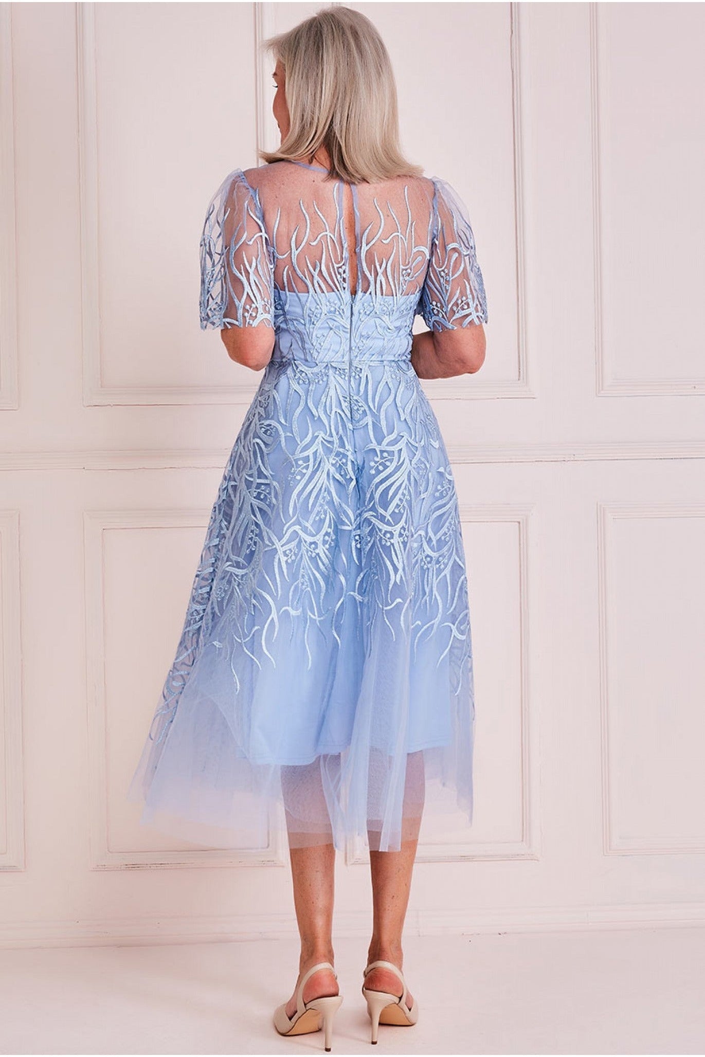 Goddiva Embroidered Bodice A Line Midi - Powder Blue