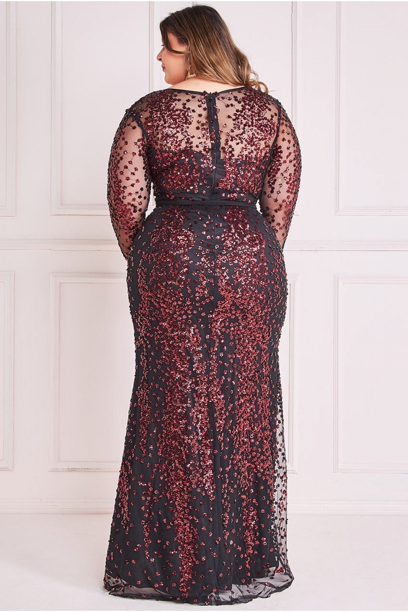 Goddiva Plus Spread On Sequin Maxi Dress - Wine