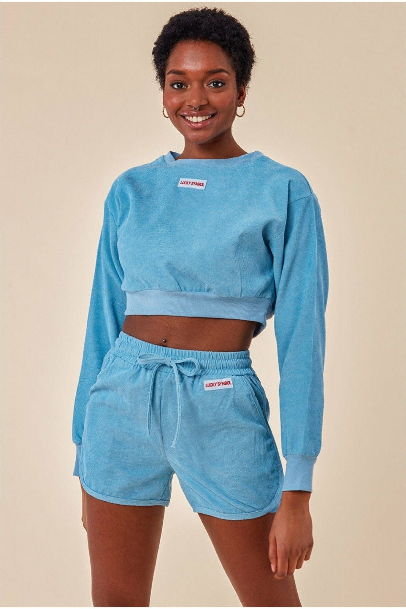 Cosmochic Oversized Cropped Sweater & Short Set - Blue