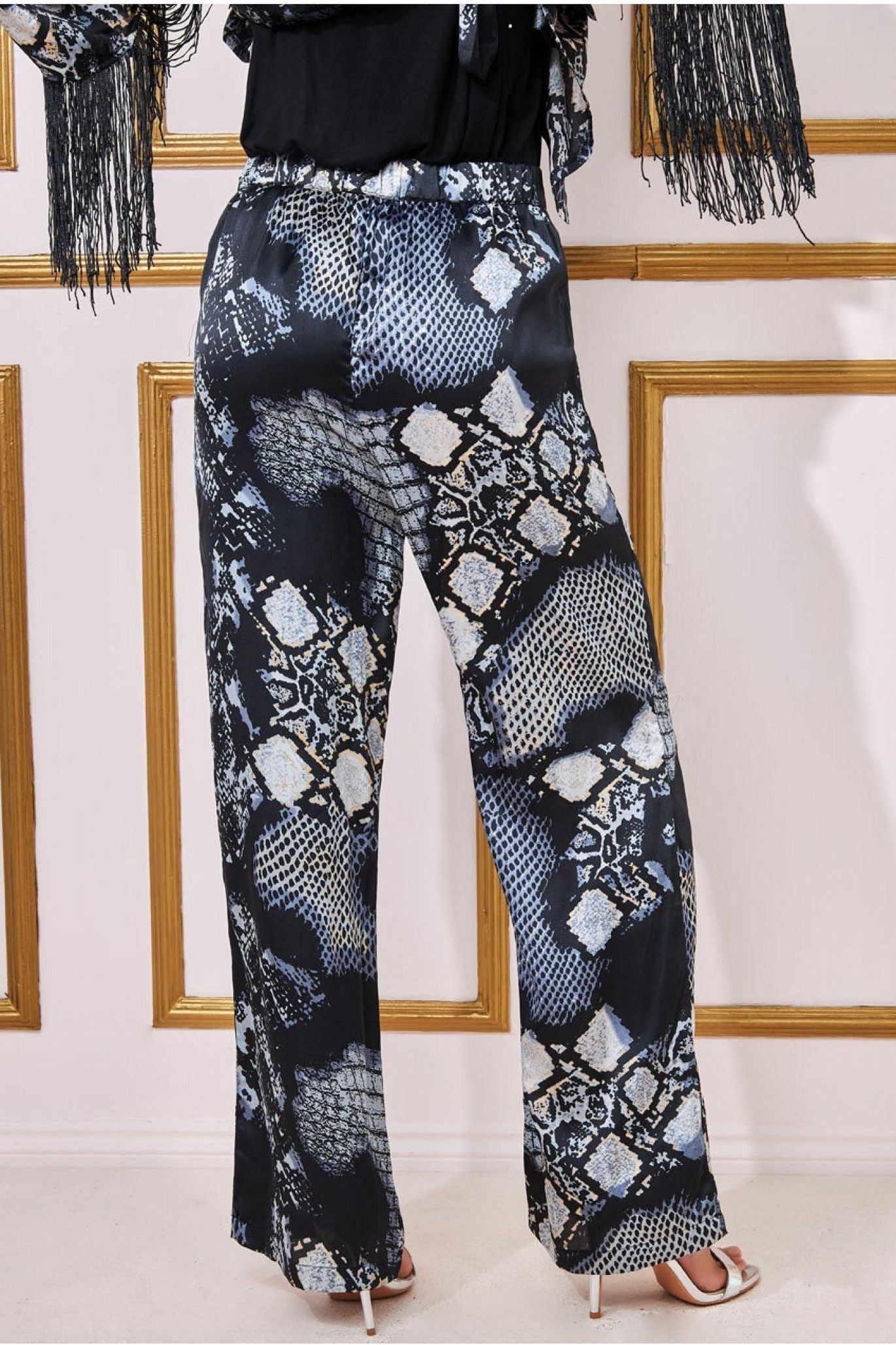 Goddiva Foil Print Wide Leg Pants - Black